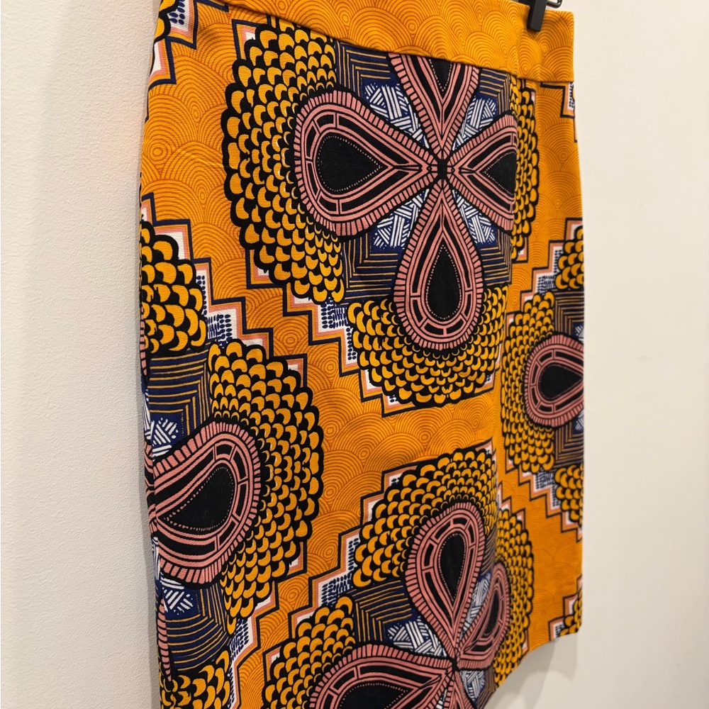 Maeve Anthropoligie Orange Printed Pencil Skirt bold abstract shapes Size 6 - Picture 3 of 8
